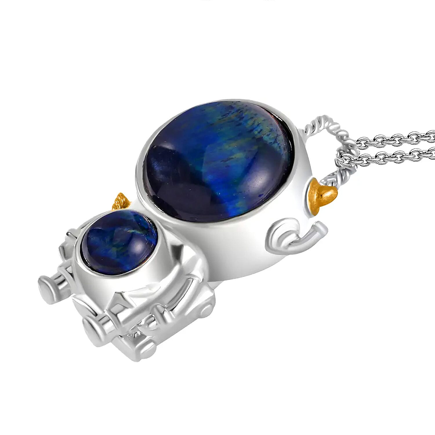 Buy Blue Tigers Eye 46.50 ctw Spaceman Pendant in Dualtone