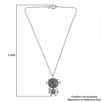 Malagasy Labradorite 46.50 ctw Spaceman Pendant in Dualtone with Stainless Steel Chain 24 Inches