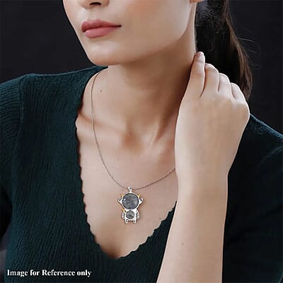 Malagasy Labradorite 46.50 ctw Spaceman Pendant in Dualtone with Stainless Steel Chain 24 Inches