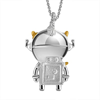 Malagasy Labradorite 46.50 ctw Spaceman Pendant in Dualtone with Stainless Steel Chain 24 Inches