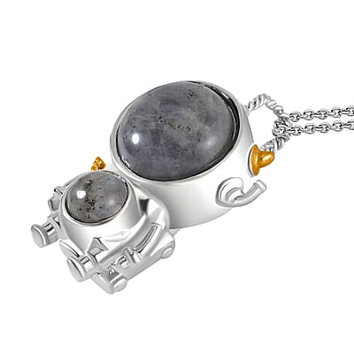 Malagasy Labradorite 46.50 ctw Spaceman Pendant in Dualtone with Stainless Steel Chain 24 Inches