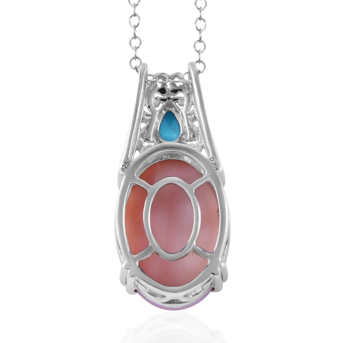 Natural Pink Conch Shell and Sleeping Beauty Turquoise Pendant Necklace 18 Inches in Platinum Over Sterling Silver 10.40 ctw image number 4