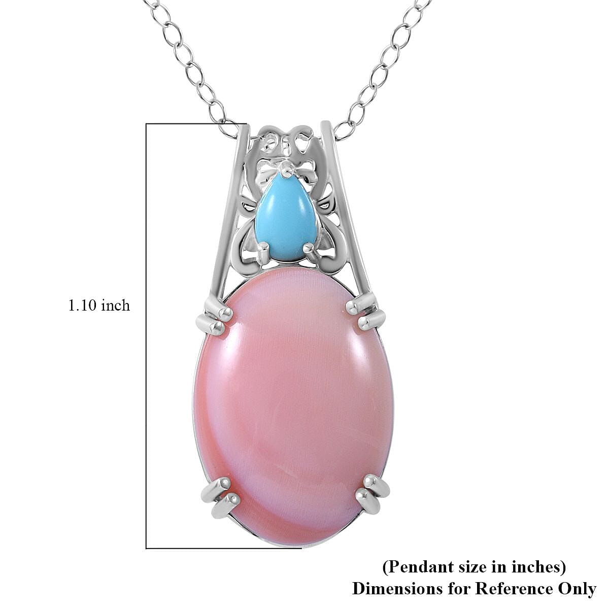 Natural Pink Conch Shell and Sleeping Beauty Turquoise Pendant Necklace 18 Inches in Platinum Over Sterling Silver 10.40 ctw