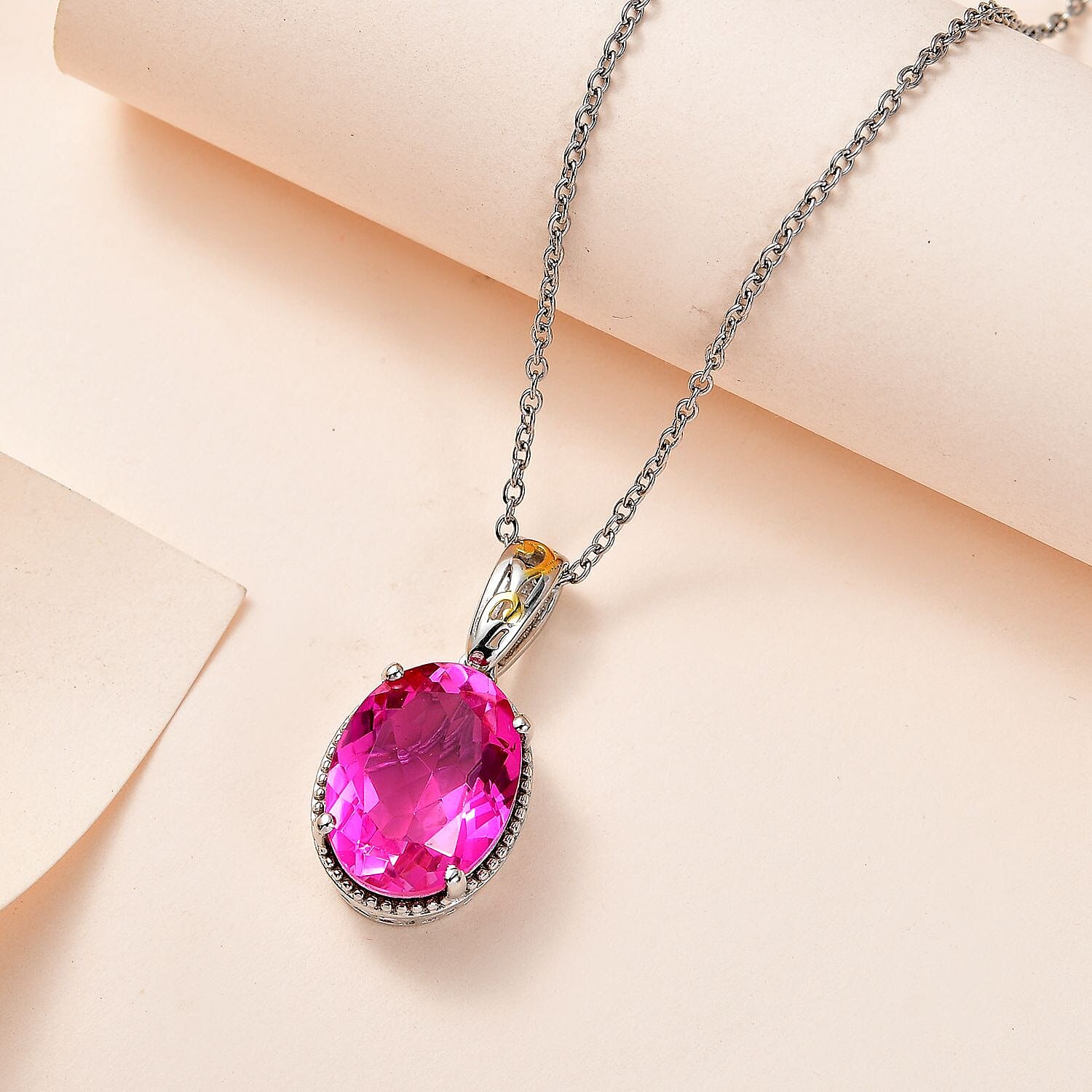Karis Radiant Orchid Quartz Pendant in 18K YG Plated and Platinum Bond with Stainless Steel Necklace 20 Inches 9.35 ctw