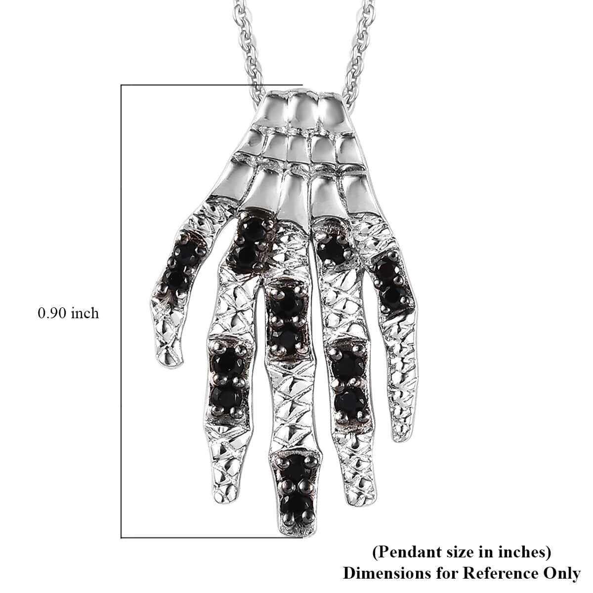 Thai Black Spinel Skeleton Hand Pendant Necklace 20 Inches in Platinum Over Sterling Silver 0.12 ctw image number 6