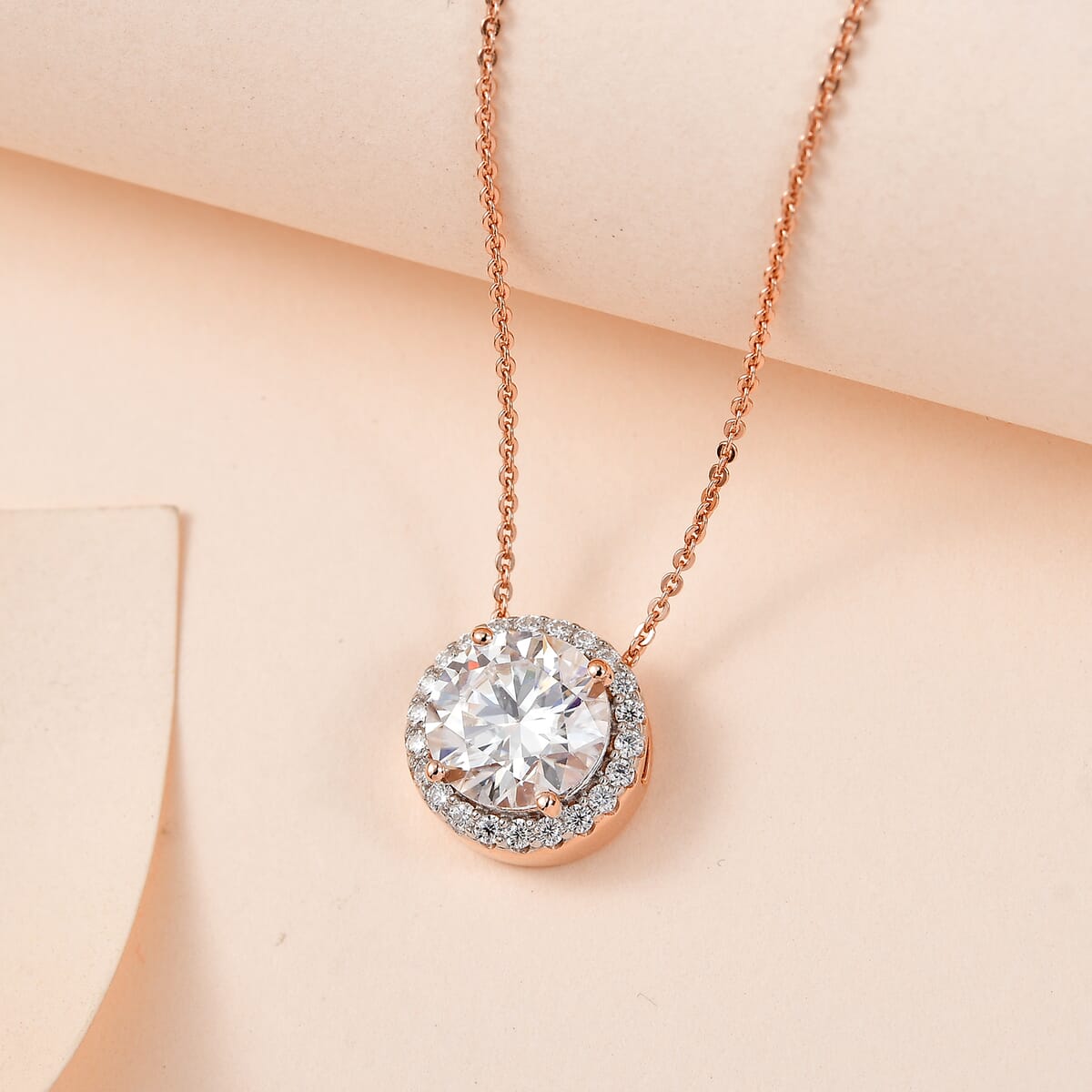 Moissanite Pendant Necklace 20 Inches in Vermeil Rose Gold Over Sterling Silver 2.70 ctw image number 1