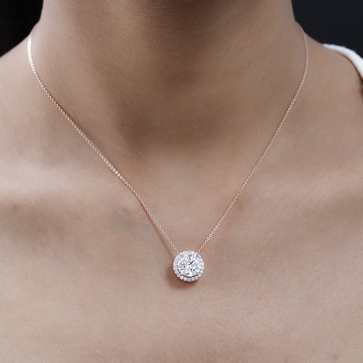 Moissanite Pendant Necklace 20 Inches in Vermeil Rose Gold Over Sterling Silver 2.70 ctw image number 2