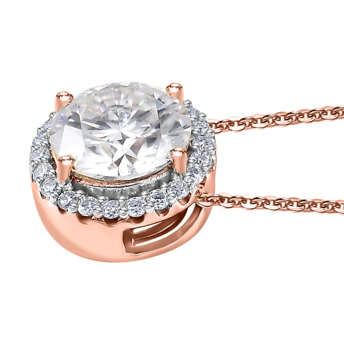 Moissanite Pendant Necklace 20 Inches in Vermeil Rose Gold Over Sterling Silver 2.70 ctw image number 3