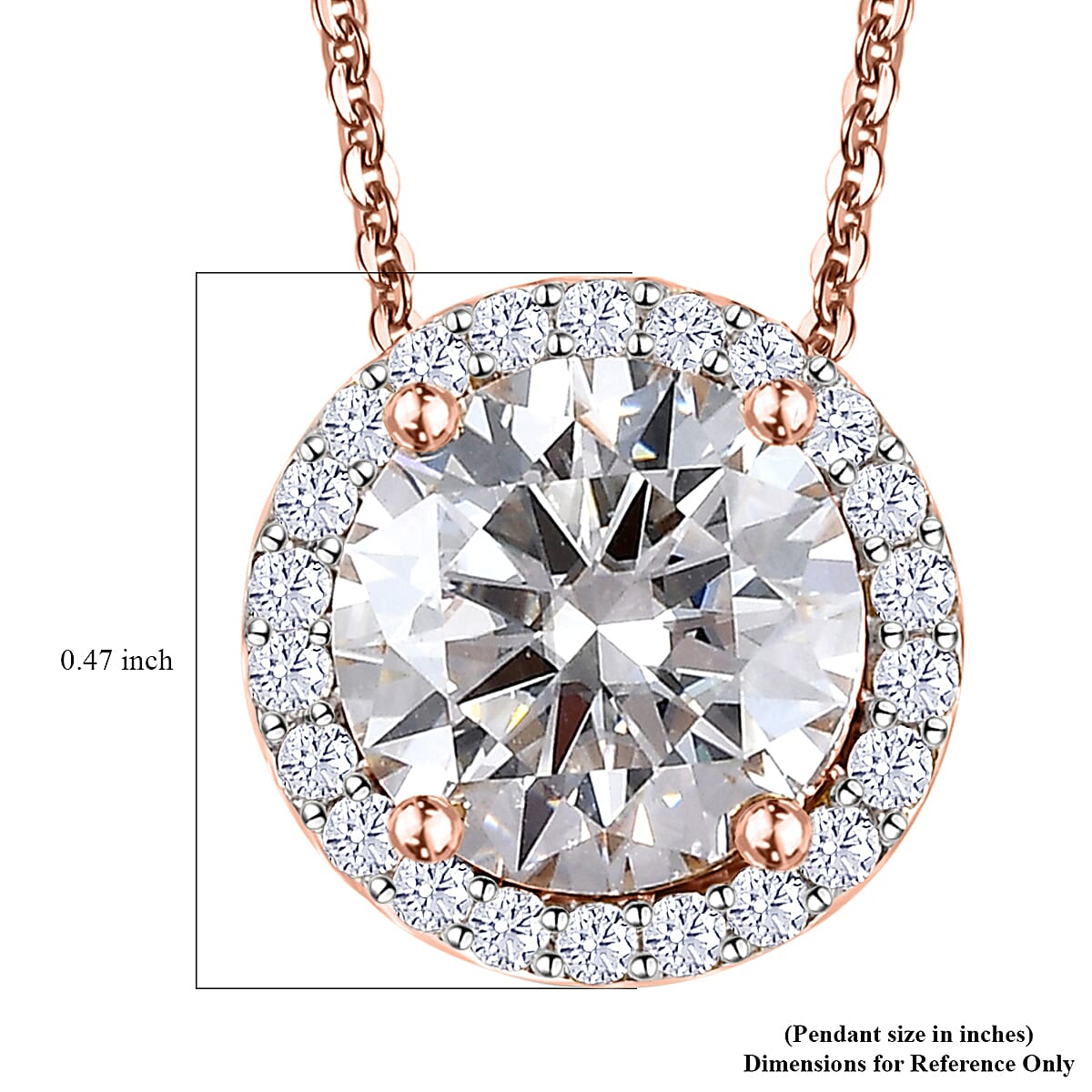 Moissanite Pendant Necklace 20 Inches in Vermeil Rose Gold Over Sterling Silver 2.70 ctw