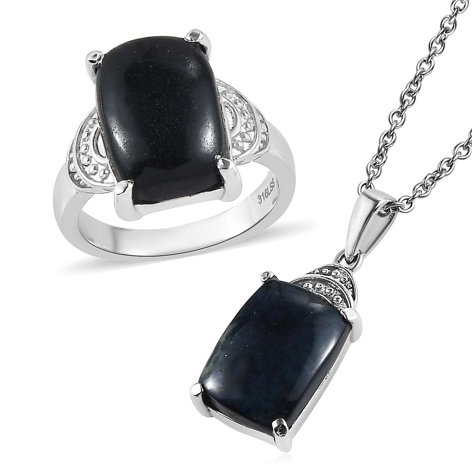 Australian Vivianite Solitaire Ring (Size 5.0) and Pendant Necklace 20 Inches in Stainless Steel 11.40 ctw