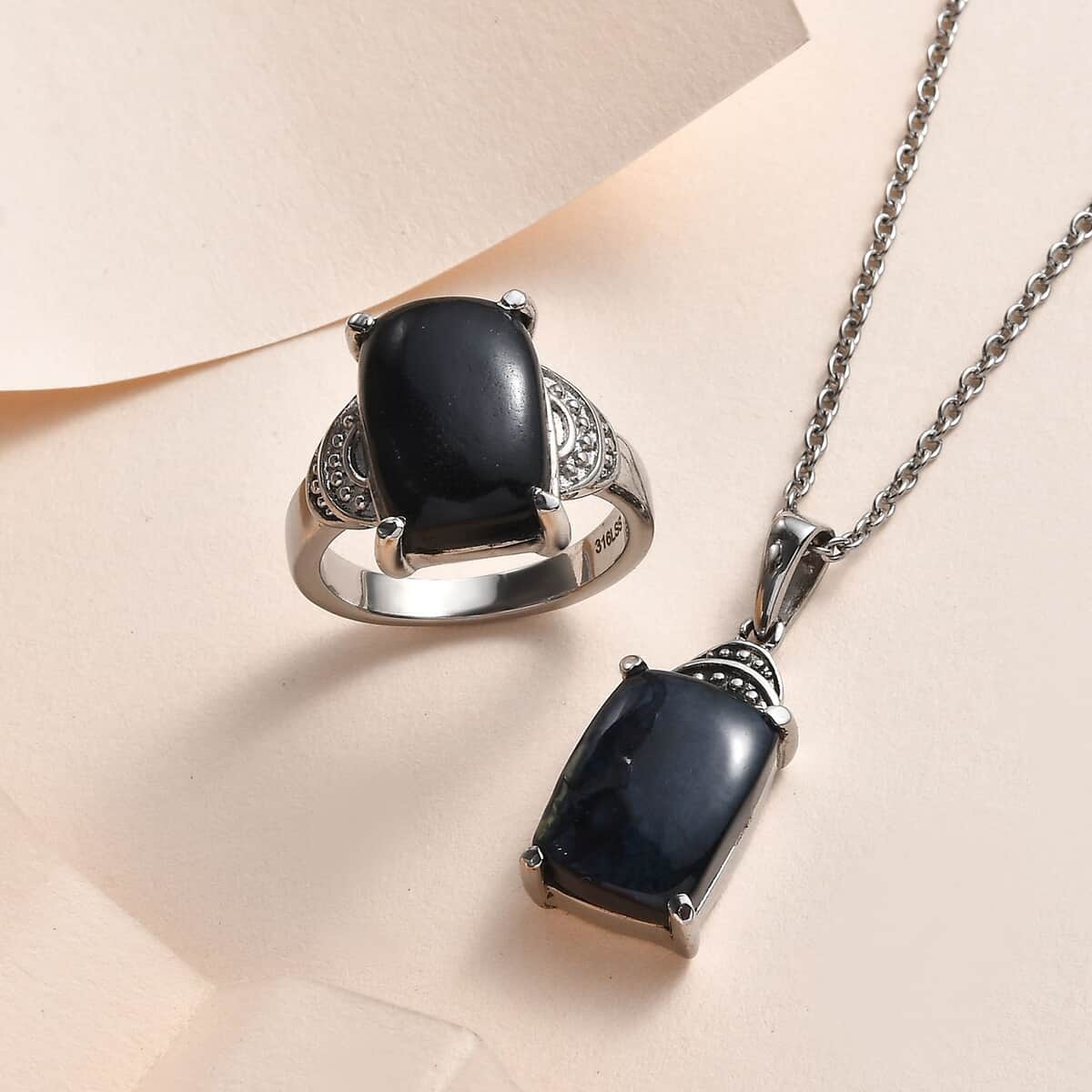 Australian Vivianite Solitaire Ring (Size 5.0) and Pendant Necklace (20 Inches) in Stainless Steel 11.40 ctw image number 1