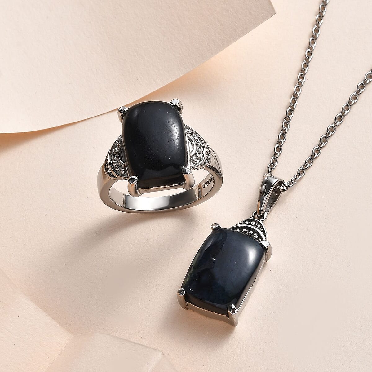 Australian Vivianite Solitaire Ring (Size 7.0) and Pendant Necklace 20 Inches in Stainless Steel 11.40 ctw image number 1