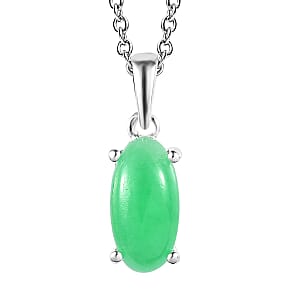 Green Jade (D) Solitaire Pendant in Sterling Silver with Stainless Steel Necklace (20 Inches) 2.35 ctw