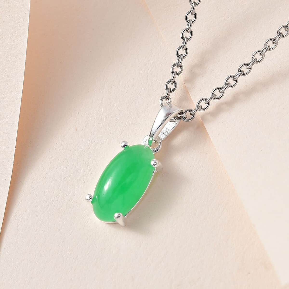 Green Jade (D) Solitaire Pendant in Sterling Silver with Stainless Steel Necklace (20 Inches) 2.35 ctw image number 1