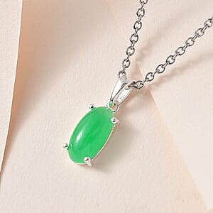 Green Jade (D) Solitaire Pendant in Sterling Silver with Stainless Steel Necklace (20 Inches) 2.35 ctw