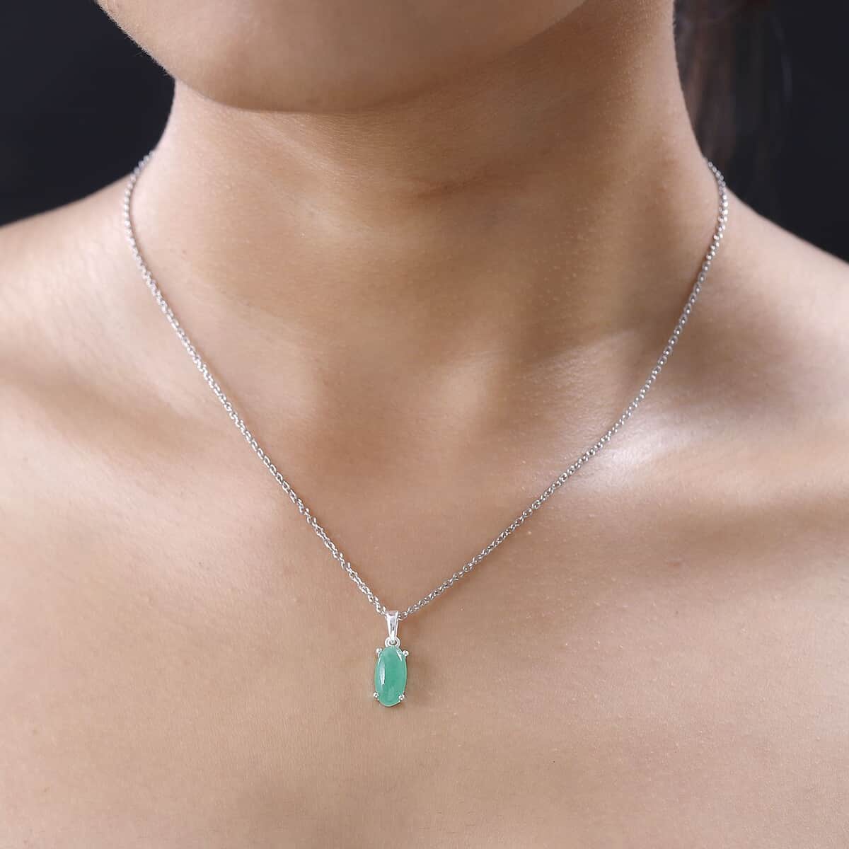 Green Jade (D) Solitaire Pendant in Sterling Silver with Stainless Steel Necklace (20 Inches) 2.35 ctw image number 2