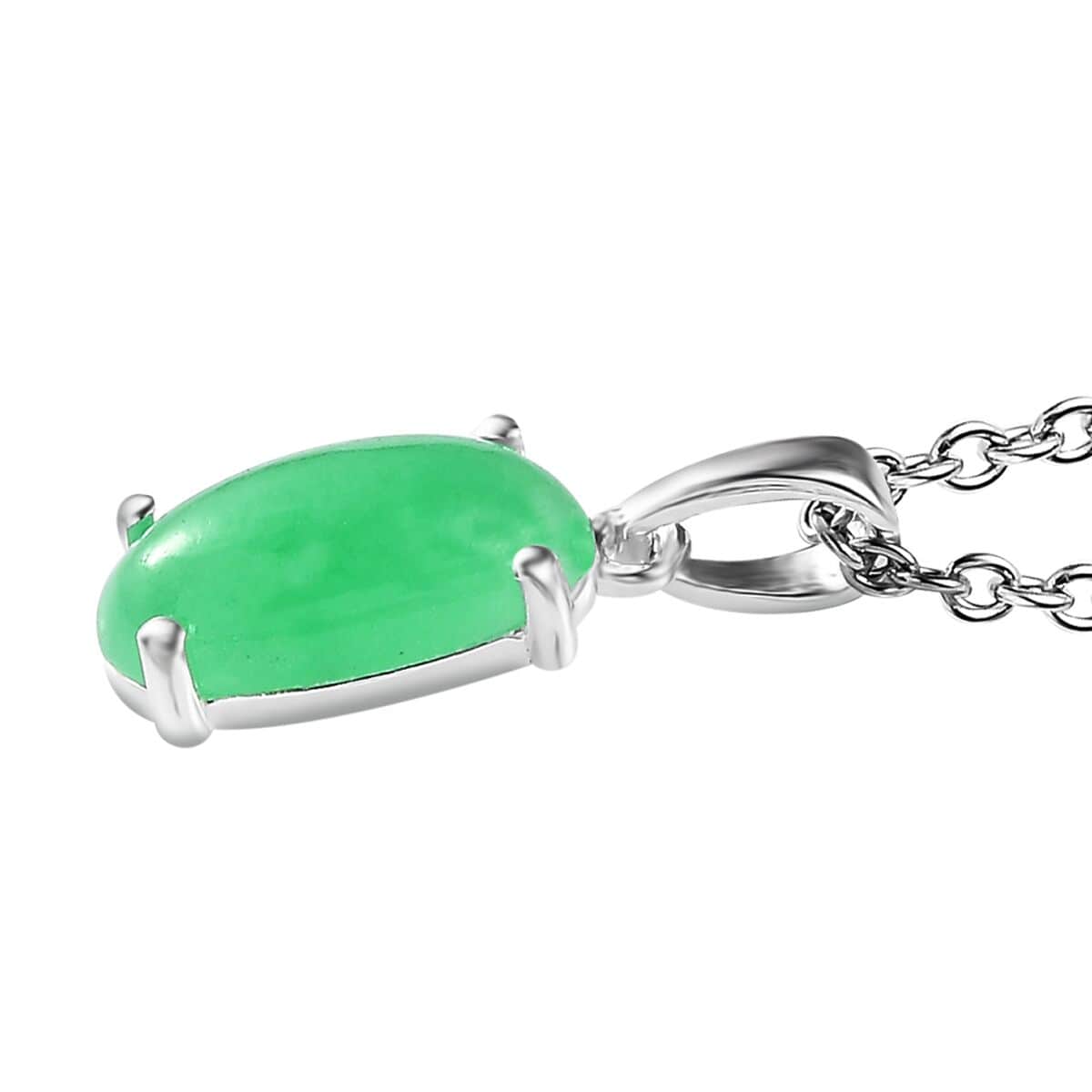 Green Jade (D) Solitaire Pendant in Sterling Silver with Stainless Steel Necklace (20 Inches) 2.35 ctw image number 3