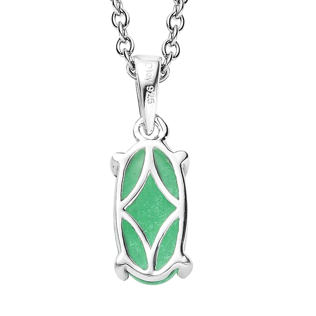 Green Jade (D) Solitaire Pendant in Sterling Silver with Stainless Steel Necklace (20 Inches) 2.35 ctw image number 4