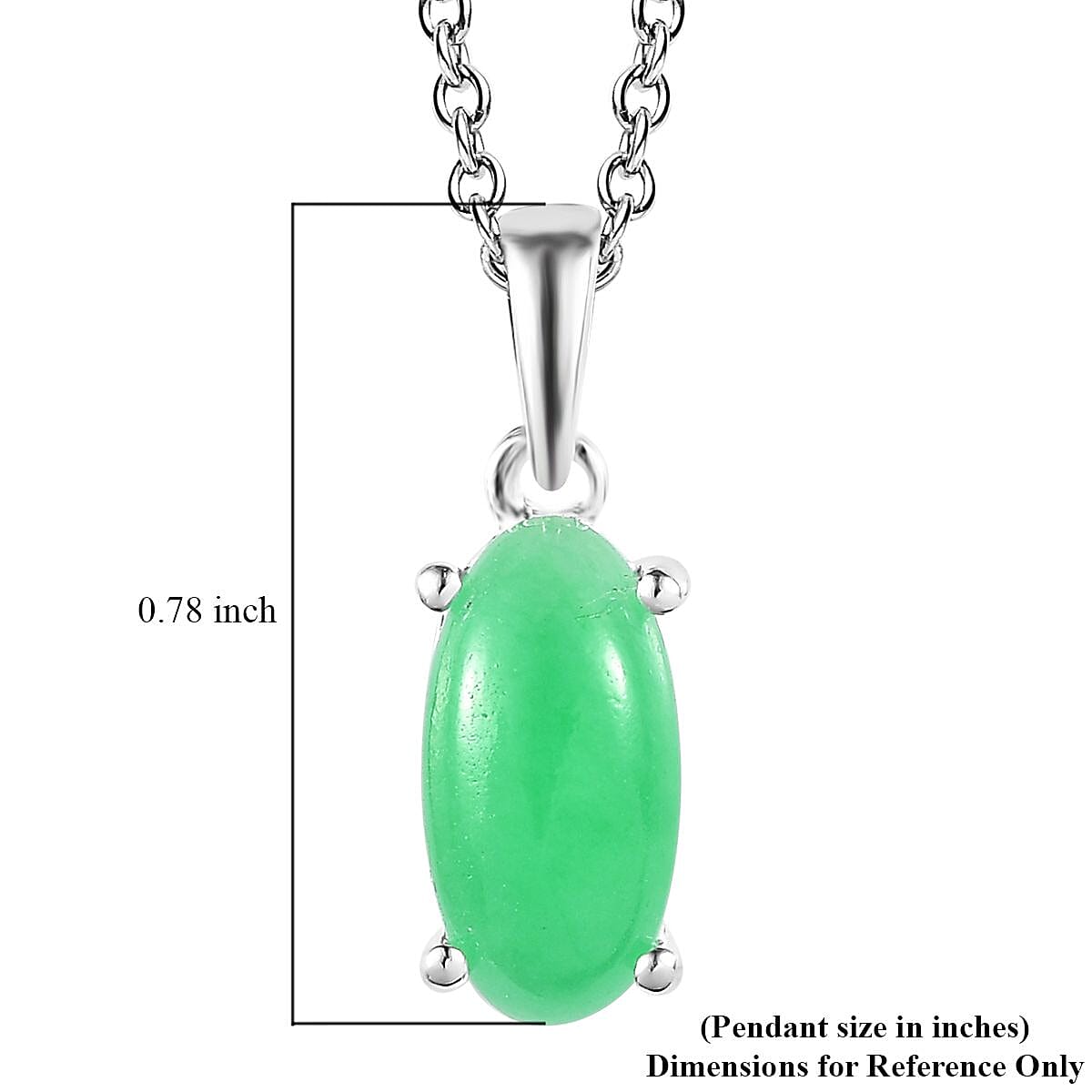 Green Jade (D) Solitaire Pendant in Sterling Silver with Stainless Steel Necklace (20 Inches) 2.35 ctw