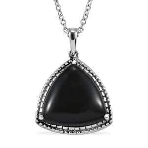 Mexican Velvet Obsidian Trillion Shape Pendant Necklace 20 Inches in Stainless Steel 6.85 ctw