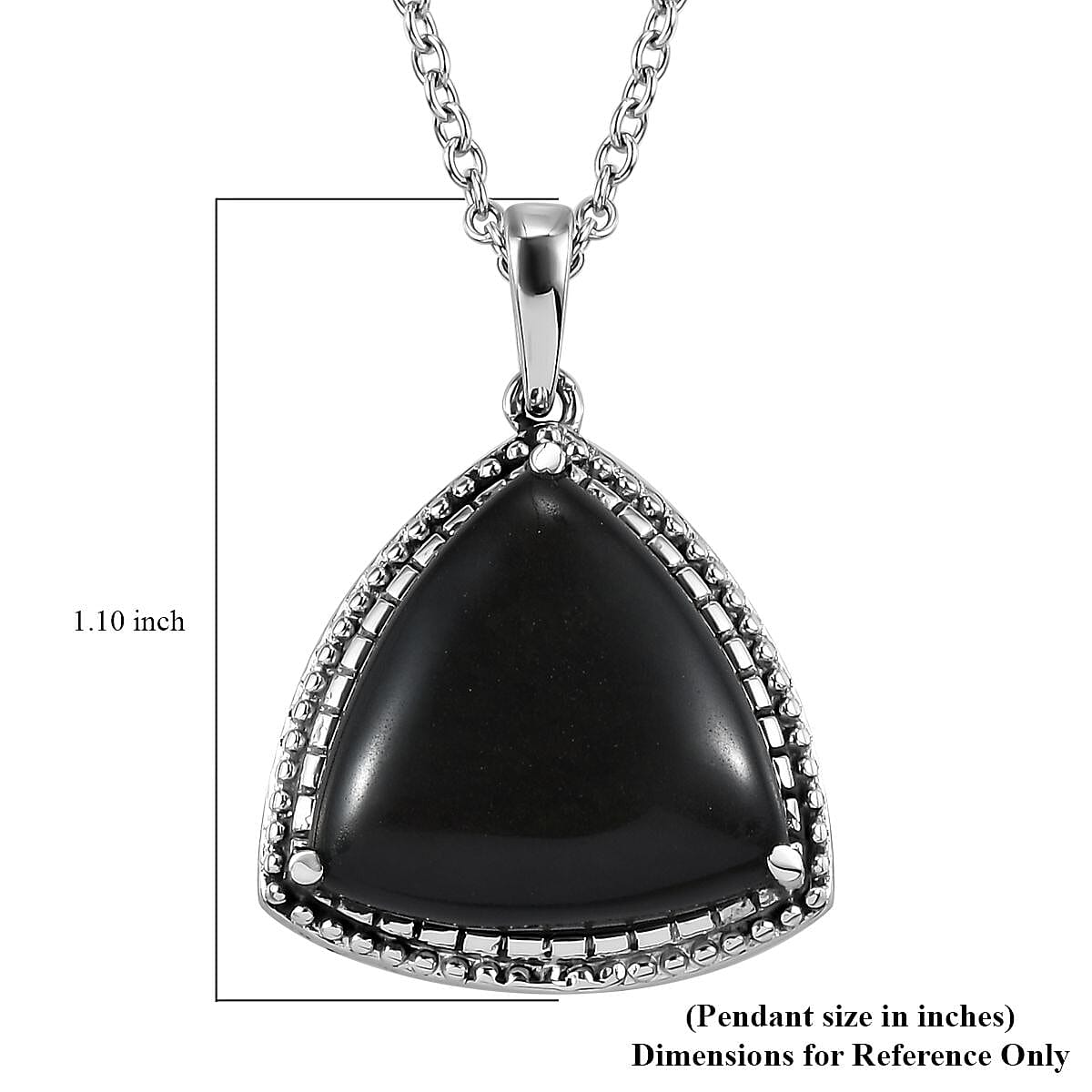 Mexican Velvet Obsidian Trillion Shape Pendant Necklace 20 Inches in Stainless Steel 6.85 ctw