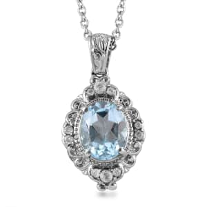 Sky Blue Topaz and White Zircon Pendant Necklace 20 Inches in Stainless Steel 3.50 ctw
