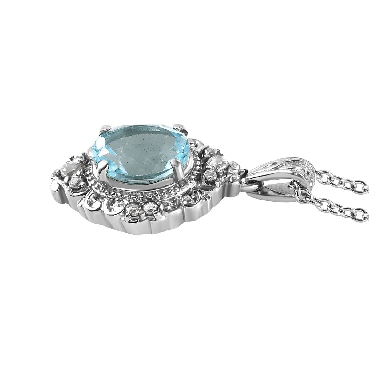 Sky Blue Topaz, White Zircon Pendant Necklace (20 Inches) in Stainless Steel 3.52 ctw image number 3