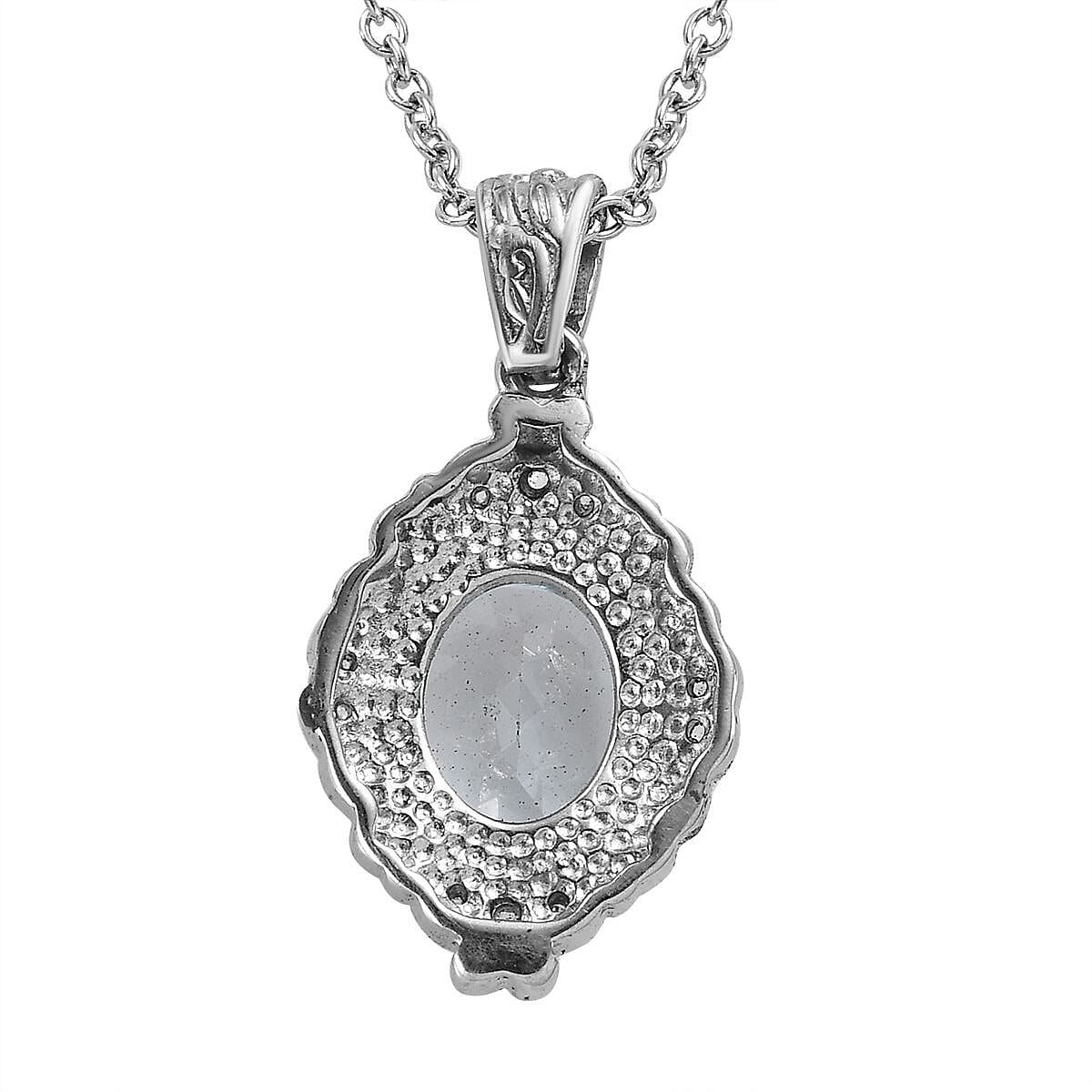 Sky Blue Topaz and White Zircon Pendant Necklace 20 Inches in Stainless Steel 3.50 ctw