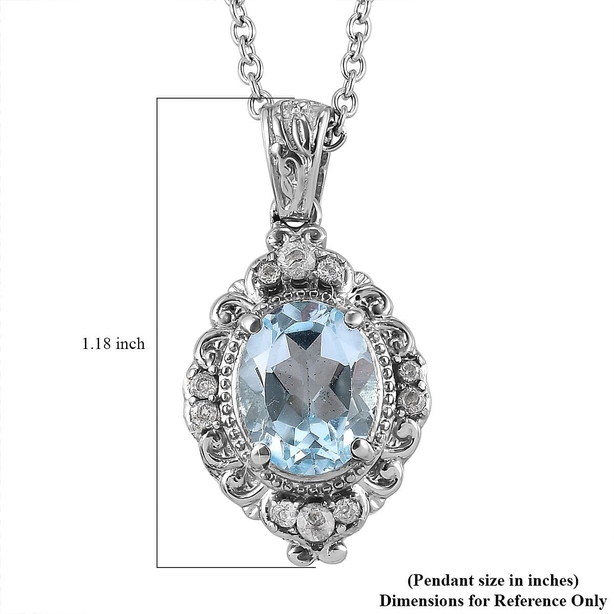 Sky Blue Topaz and White Zircon Pendant Necklace 20 Inches in Stainless Steel 3.50 ctw