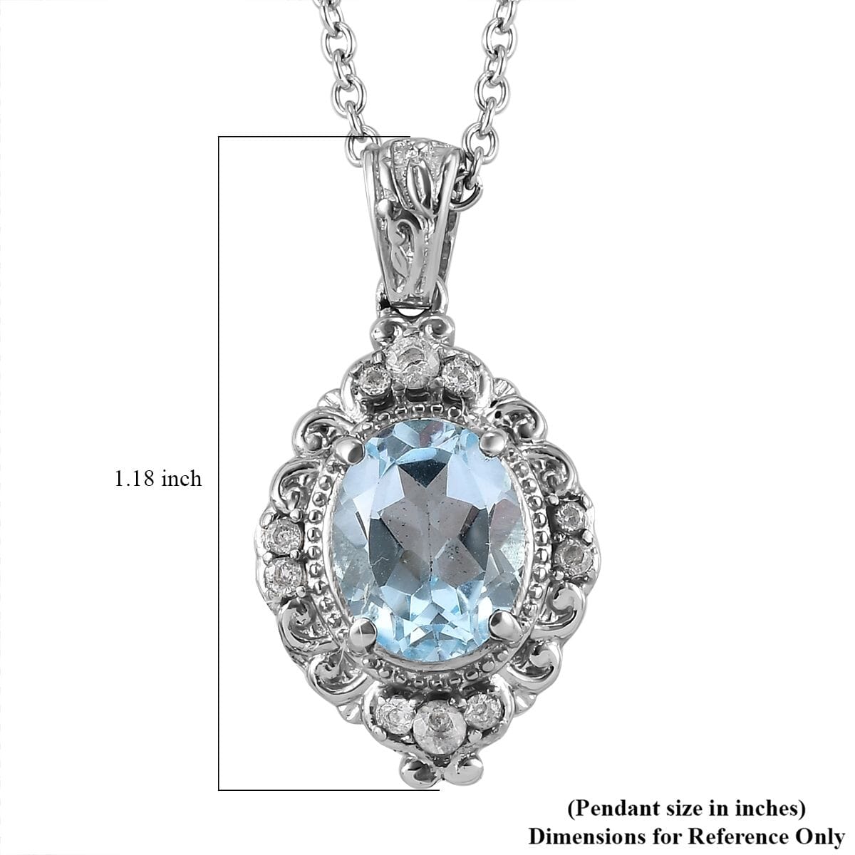 Sky Blue Topaz, White Zircon Pendant Necklace (20 Inches) in Stainless Steel 3.52 ctw image number 6