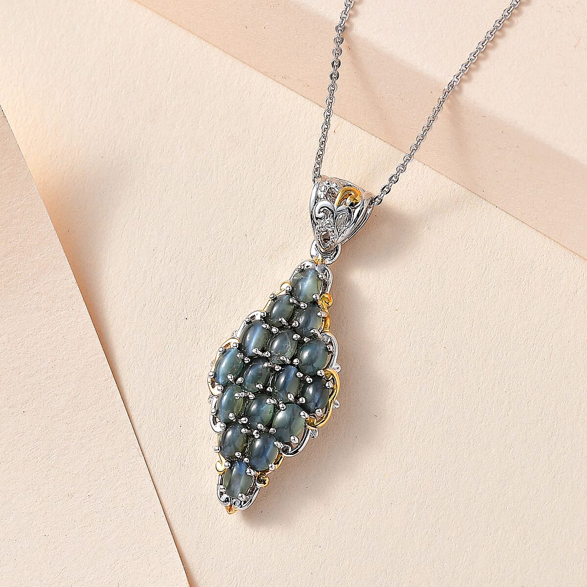 Premium Alexandrite Cat's Eye Pendant Necklace (20 Inches) in Vermeil YG and Platinum Over Sterling Silver 3.75 ctw image number 1