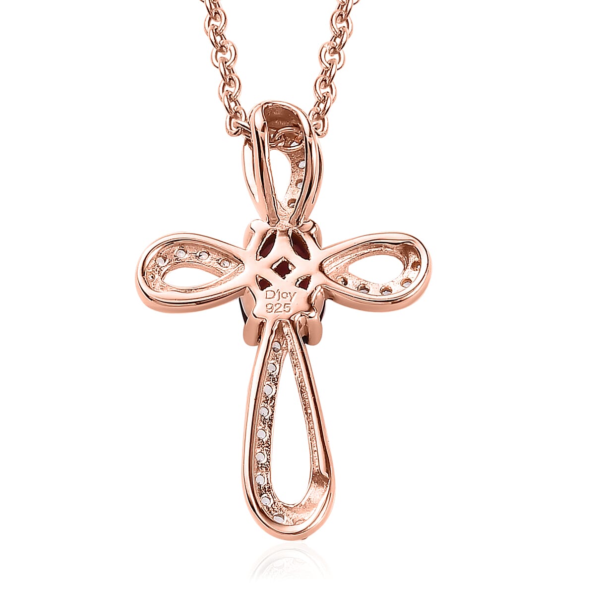 Tanzanian Rhodolite Garnet Cross Pendant Necklace 20 Inches in Vermeil Rose Gold Over Sterling Silver 1.20 ctw