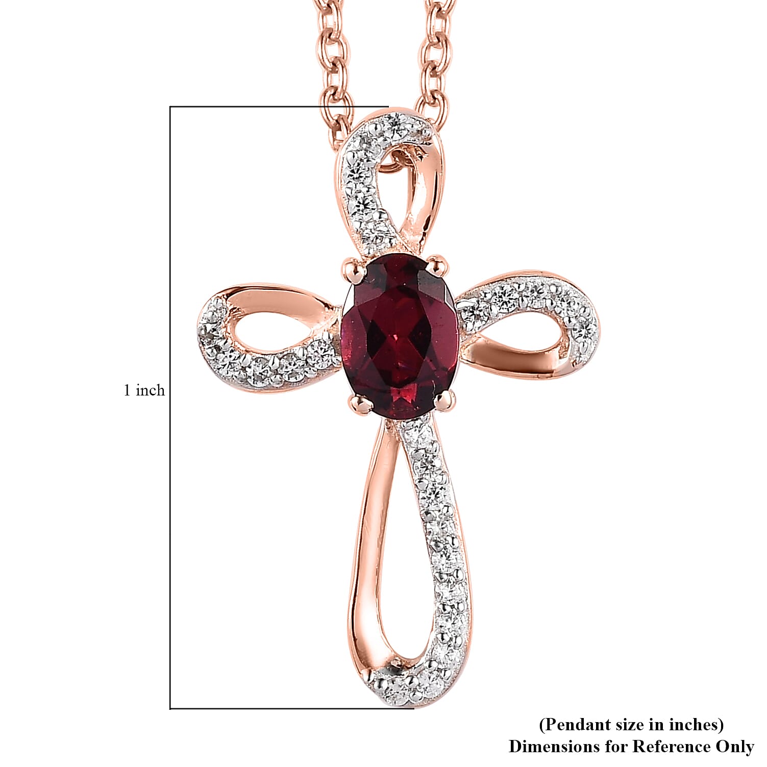 Tanzanian Rhodolite Garnet Cross Pendant Necklace 20 Inches in Vermeil Rose Gold Over Sterling Silver 1.20 ctw