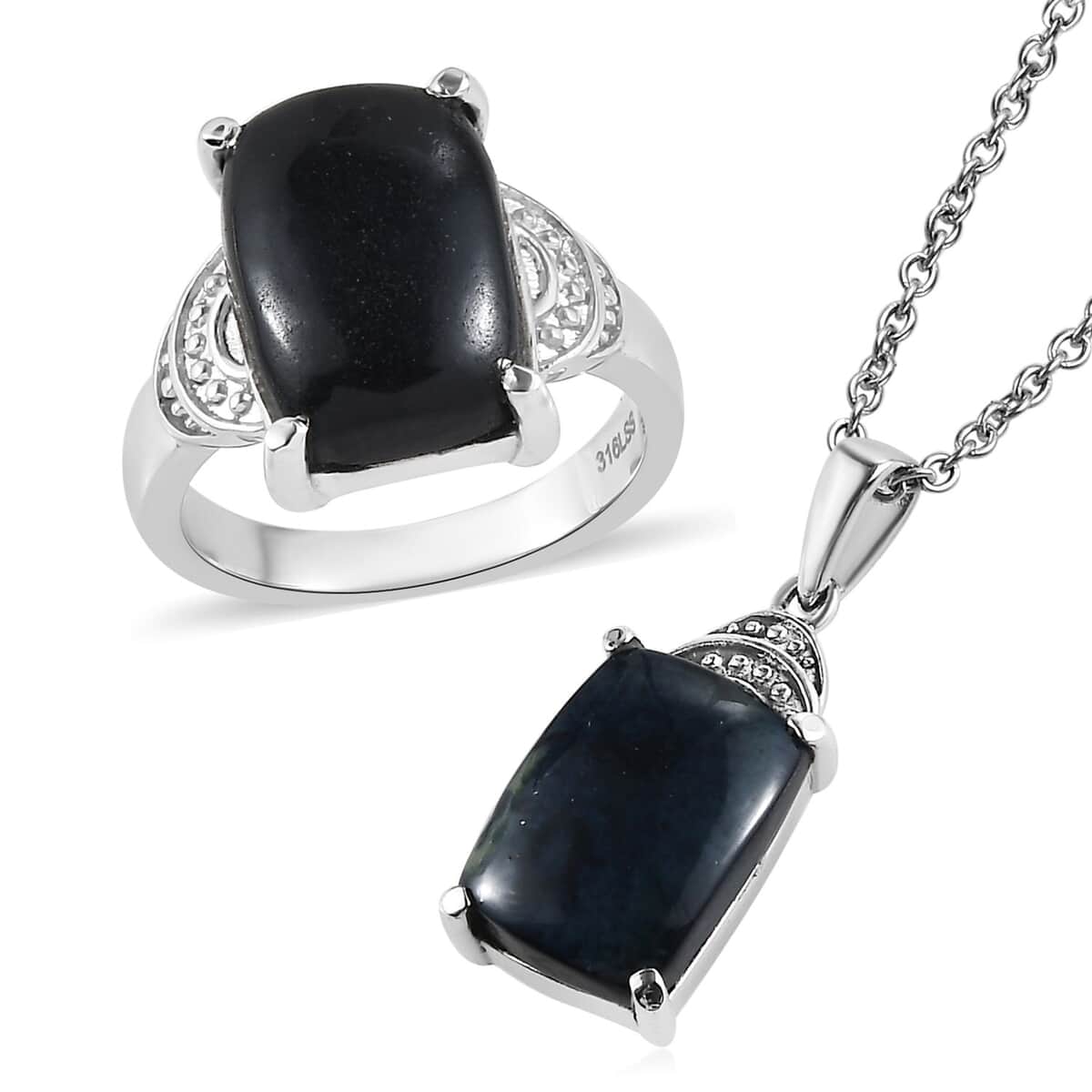 Australian Vivianite Solitaire Ring (Size 9.0) and Pendant Necklace 20 Inches in Stainless Steel 11.40 ctw image number 0