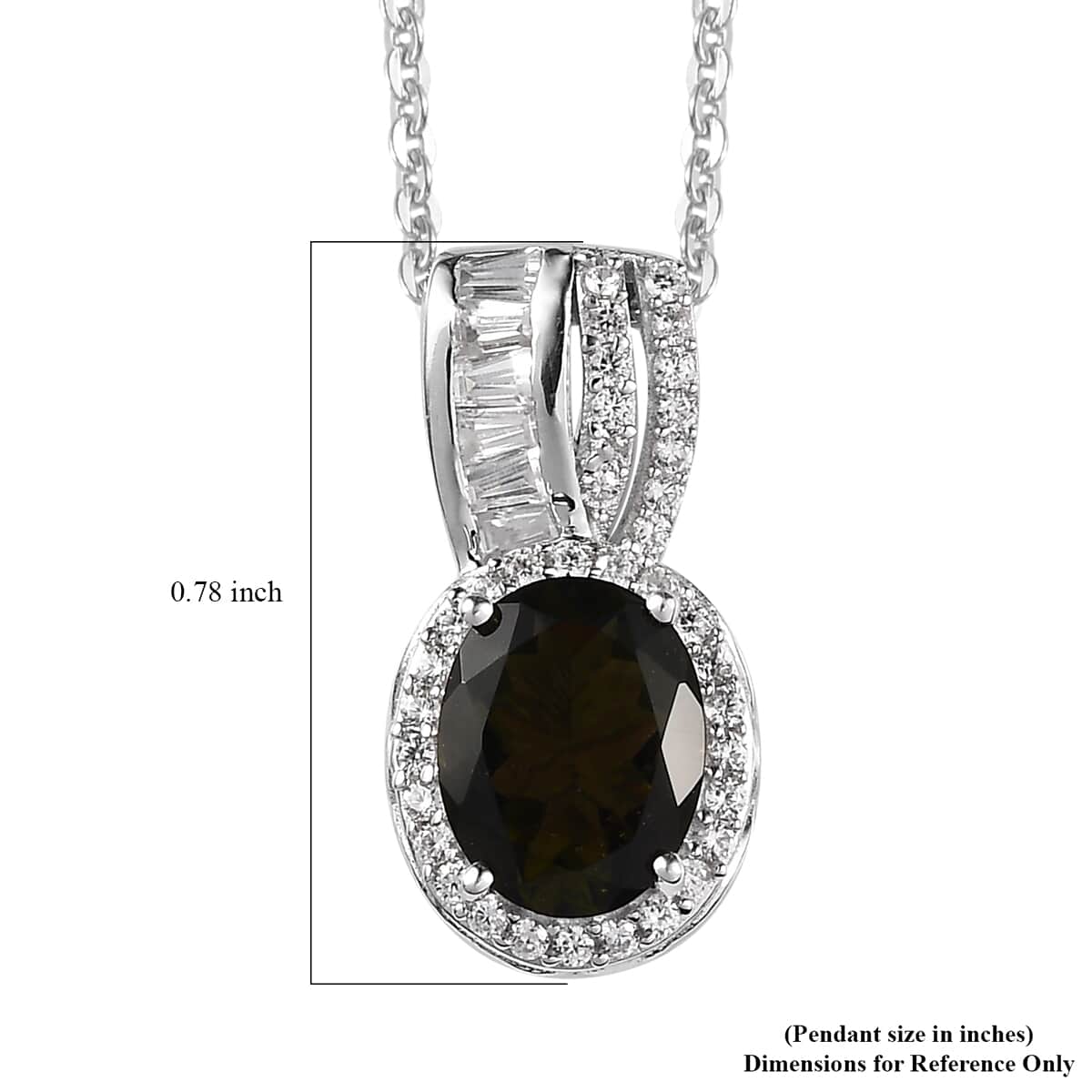 Premium Bohemian Moldavite and Bohemian Moldavite Halo Pendant Necklace 20 Inches in Platinum Over Sterling Silver 2.15 ctw image number 6