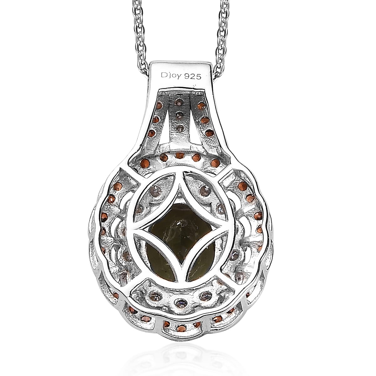 Premium Bohemian Moldavite, Multi Gemstone Double Halo Pendant Necklace 20 Inches in Rhodium and Platinum Over Sterling Silver 3.00 ctw