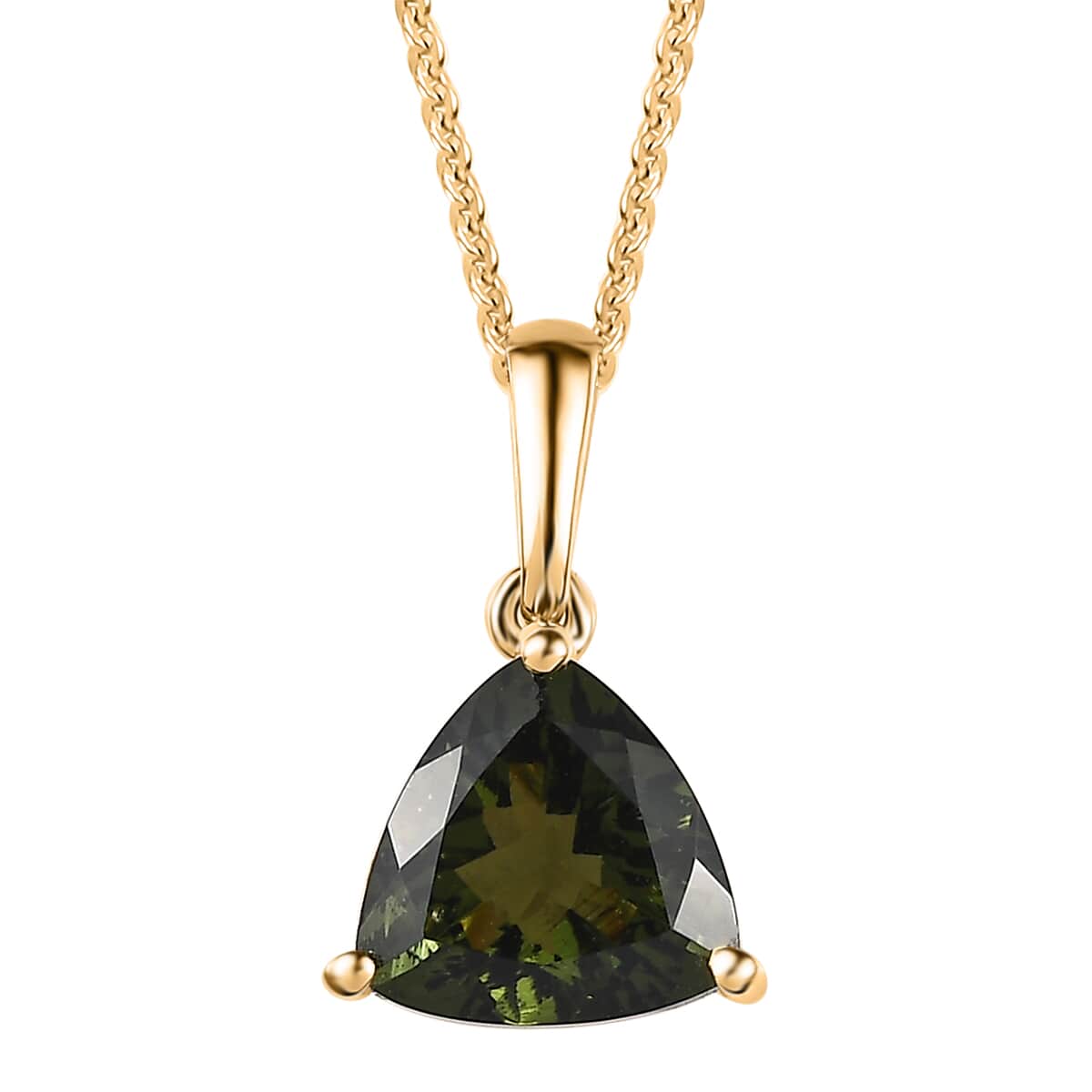 Premium Bohemian Moldavite Solitaire Pendant Necklace 20 Inches in Vermeil Yellow Gold Over Sterling Silver 2.20 ctw image number 0