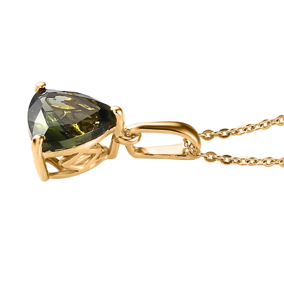 Premium Bohemian Moldavite Solitaire Pendant Necklace 20 Inches in Vermeil Yellow Gold Over Sterling Silver 2.20 ctw image number 3