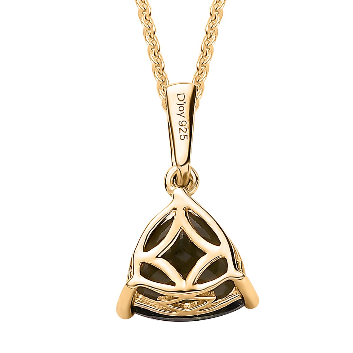Premium Bohemian Moldavite Solitaire Pendant Necklace 20 Inches in Vermeil Yellow Gold Over Sterling Silver 2.20 ctw