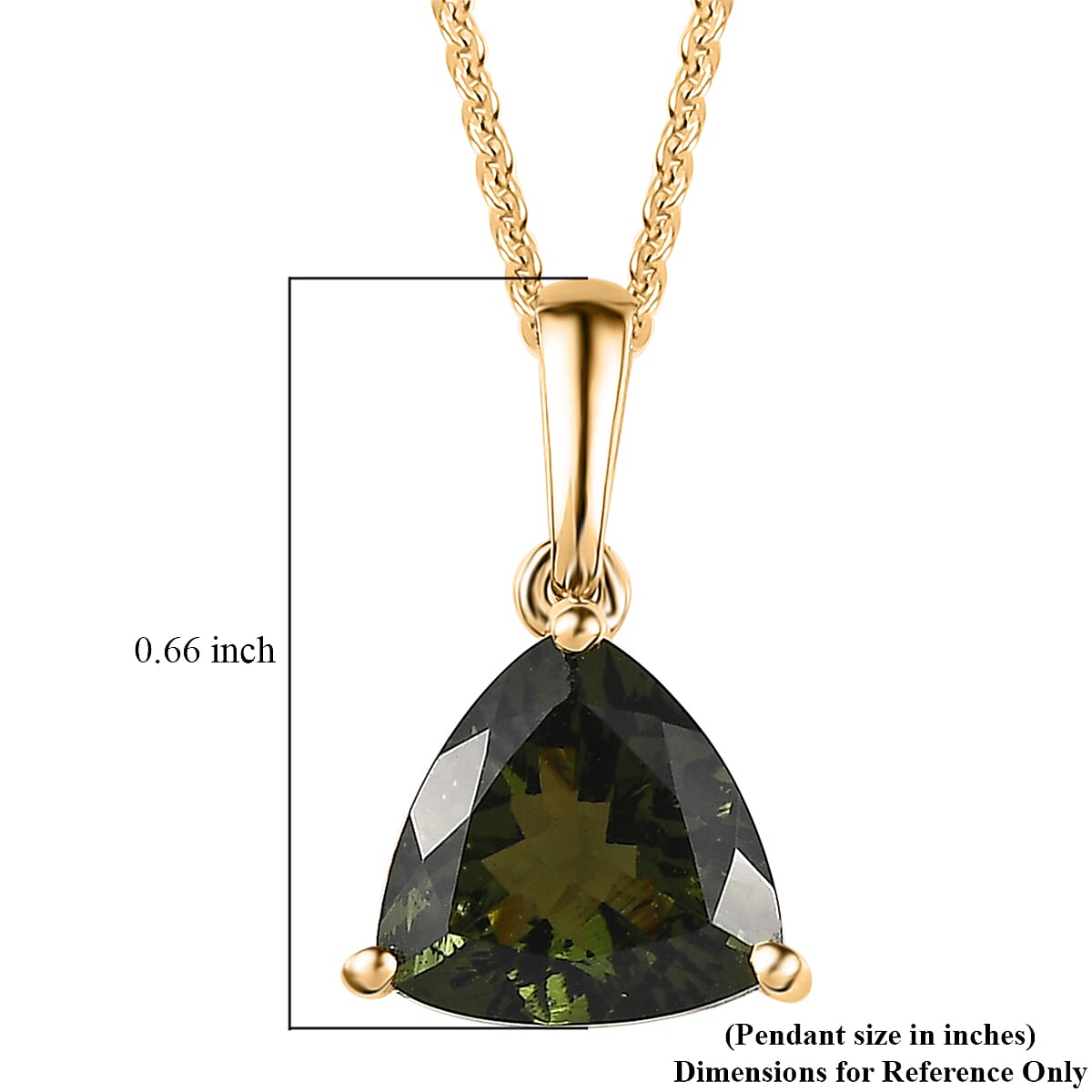 Premium Bohemian Moldavite Solitaire Pendant Necklace 20 Inches in Vermeil Yellow Gold Over Sterling Silver 2.20 ctw