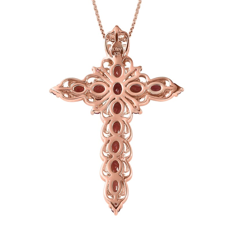 Premium Blush Tourmaline and Ouro Fino Rubellite Cross Pendant Necklace 20 Inches in Vermeil Rose Gold Over Sterling Silver 4.30 ctw