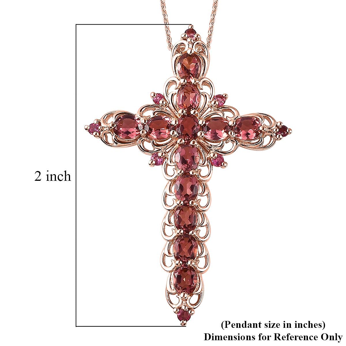 Premium Blush Tourmaline and Ouro Fino Rubellite Cross Pendant Necklace 20 Inches in Vermeil Rose Gold Over Sterling Silver 4.30 ctw