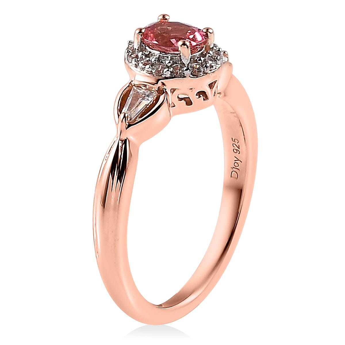 Premium Blush Tourmaline, White Zircon Halo Ring (Size 5.0) and Pendant Necklace 20 Inches in Vermeil Rose Gold Over Sterling Silver 1.15 ctw
