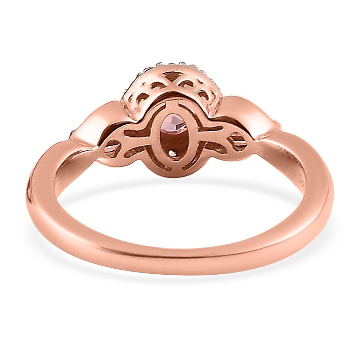 Premium Blush Tourmaline, White Zircon Halo Ring (Size 5.0) and Pendant Necklace 20 Inches in Vermeil Rose Gold Over Sterling Silver 1.15 ctw
