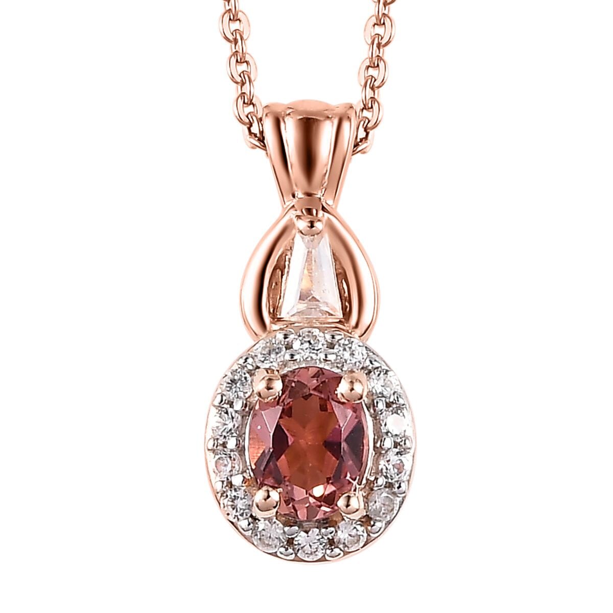 Premium Blush Tourmaline, White Zircon Halo Ring and Pendant Necklace 20 Inches in Vermeil Rose Gold Over Sterling Silver 1.15 ctw image number 6