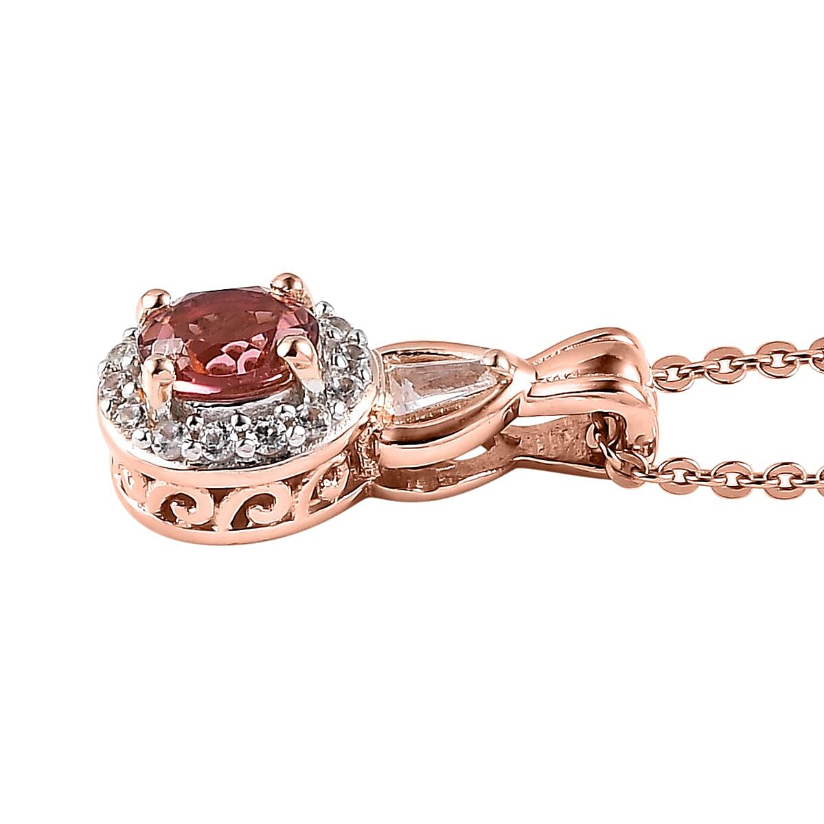 Premium Blush Tourmaline, White Zircon Halo Ring (Size 5.0) and Pendant Necklace 20 Inches in Vermeil Rose Gold Over Sterling Silver 1.15 ctw