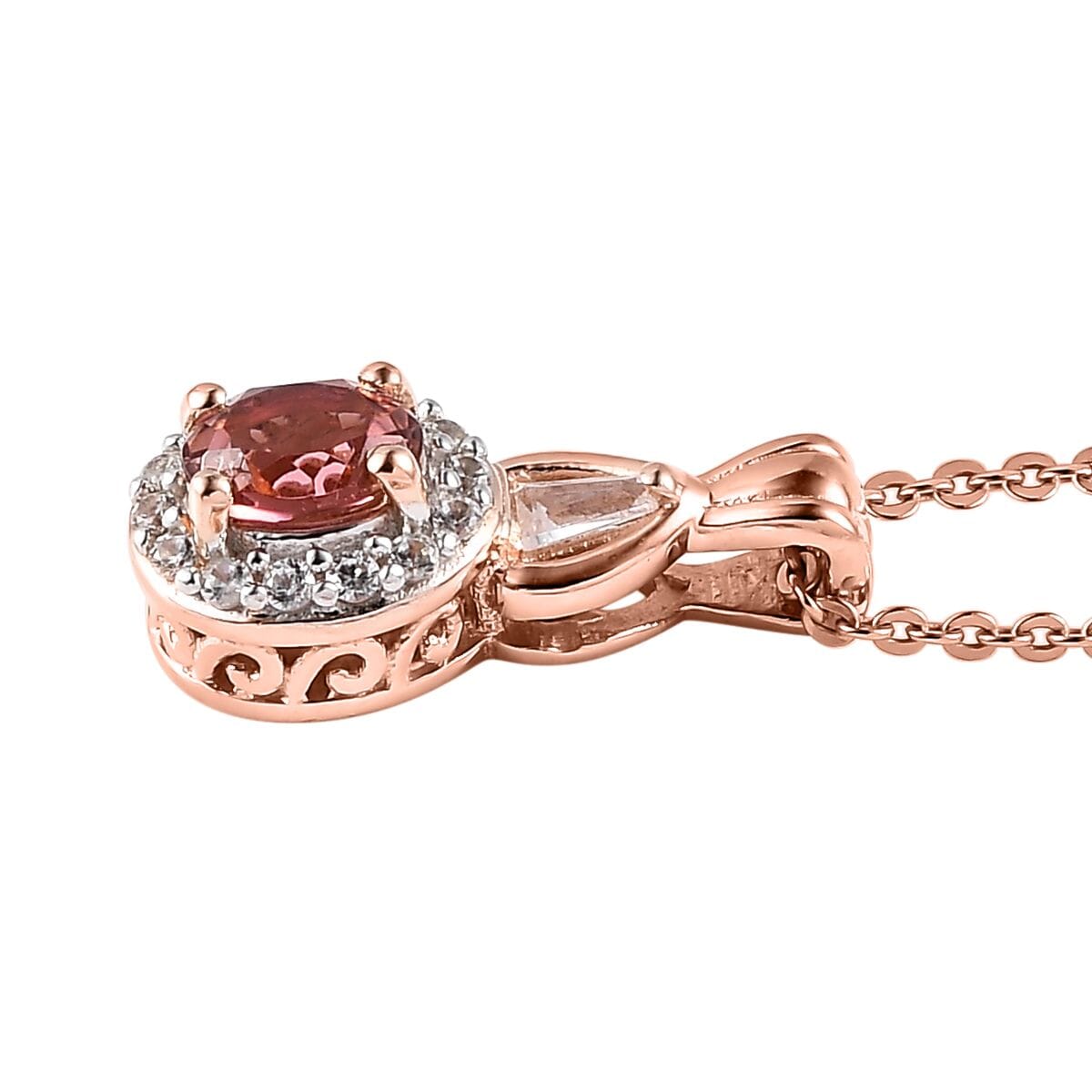 Premium Blush Tourmaline, White Zircon Halo Ring and Pendant Necklace 20 Inches in Vermeil Rose Gold Over Sterling Silver 1.15 ctw image number 7