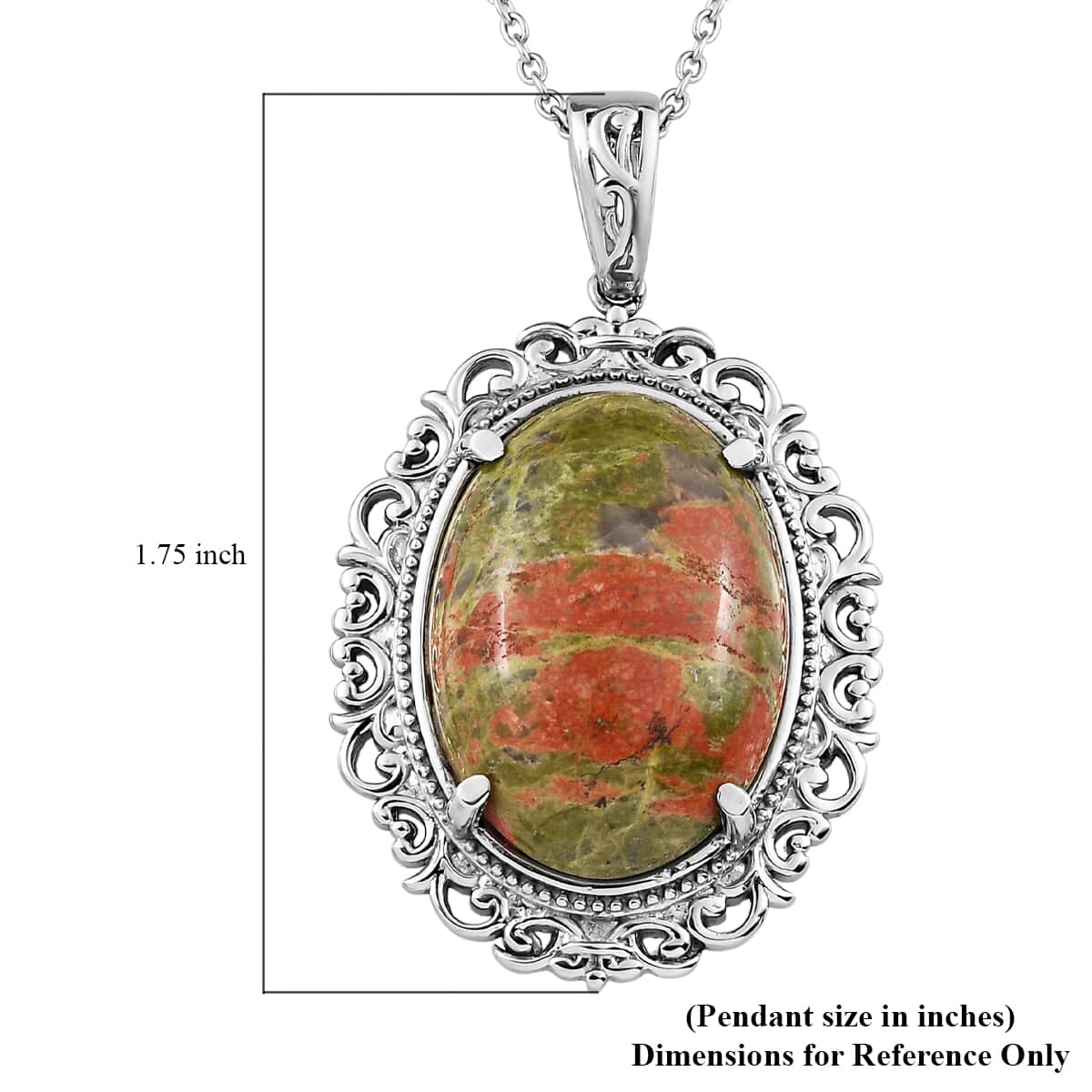 Unakite Pendant Necklace 20 Inches in Stainless Steel 27.20 ctw image number 5