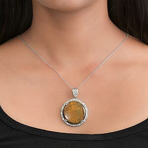 Tiger's Eye Pendant Necklace 20 Inches in Stainless Steel 40.30 ctw
