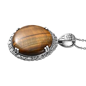 Tiger's Eye Pendant Necklace 20 Inches in Stainless Steel 40.30 ctw
